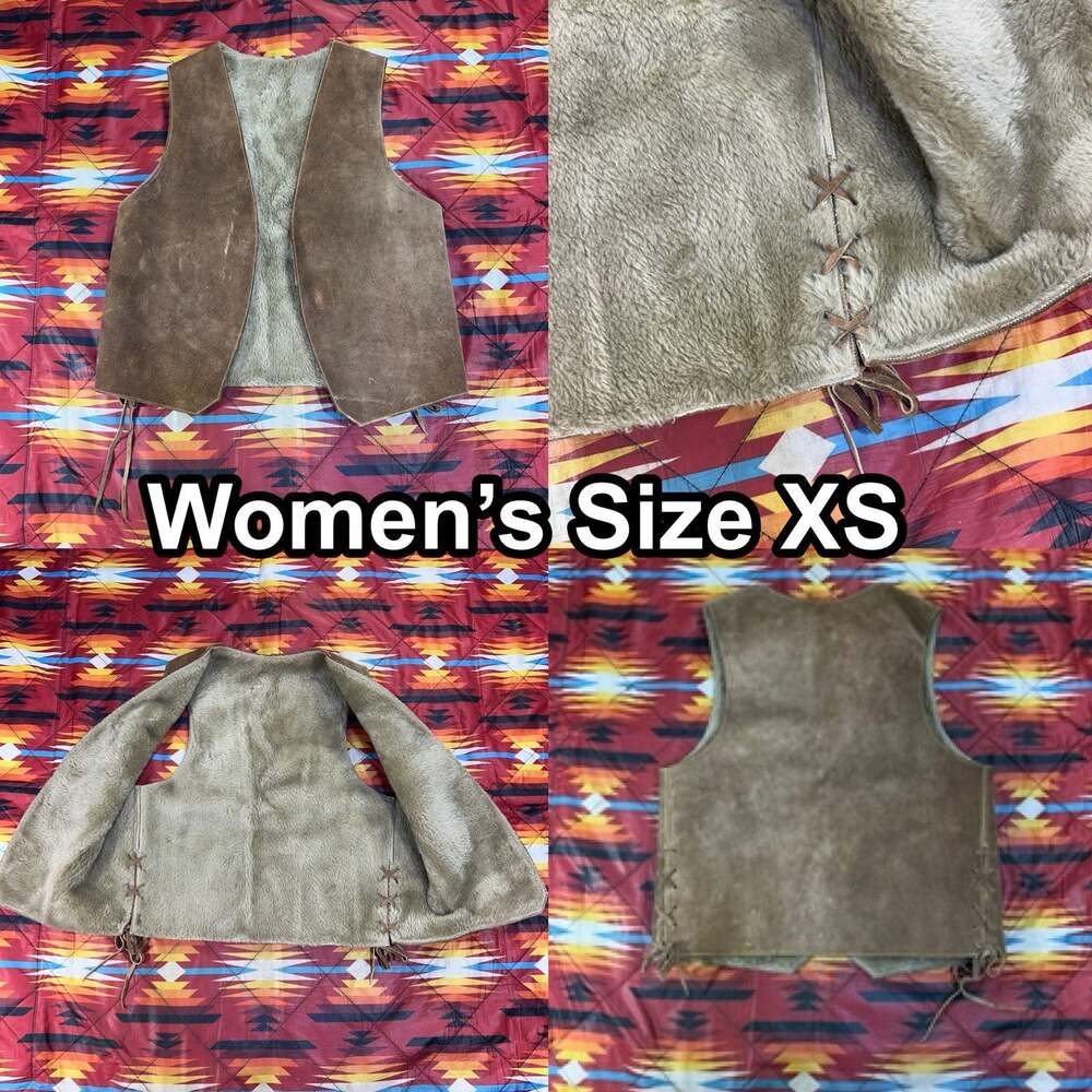 Vintage Genuine Leather Suede Vest Brown Shearling Lined Western Women’s Size XS